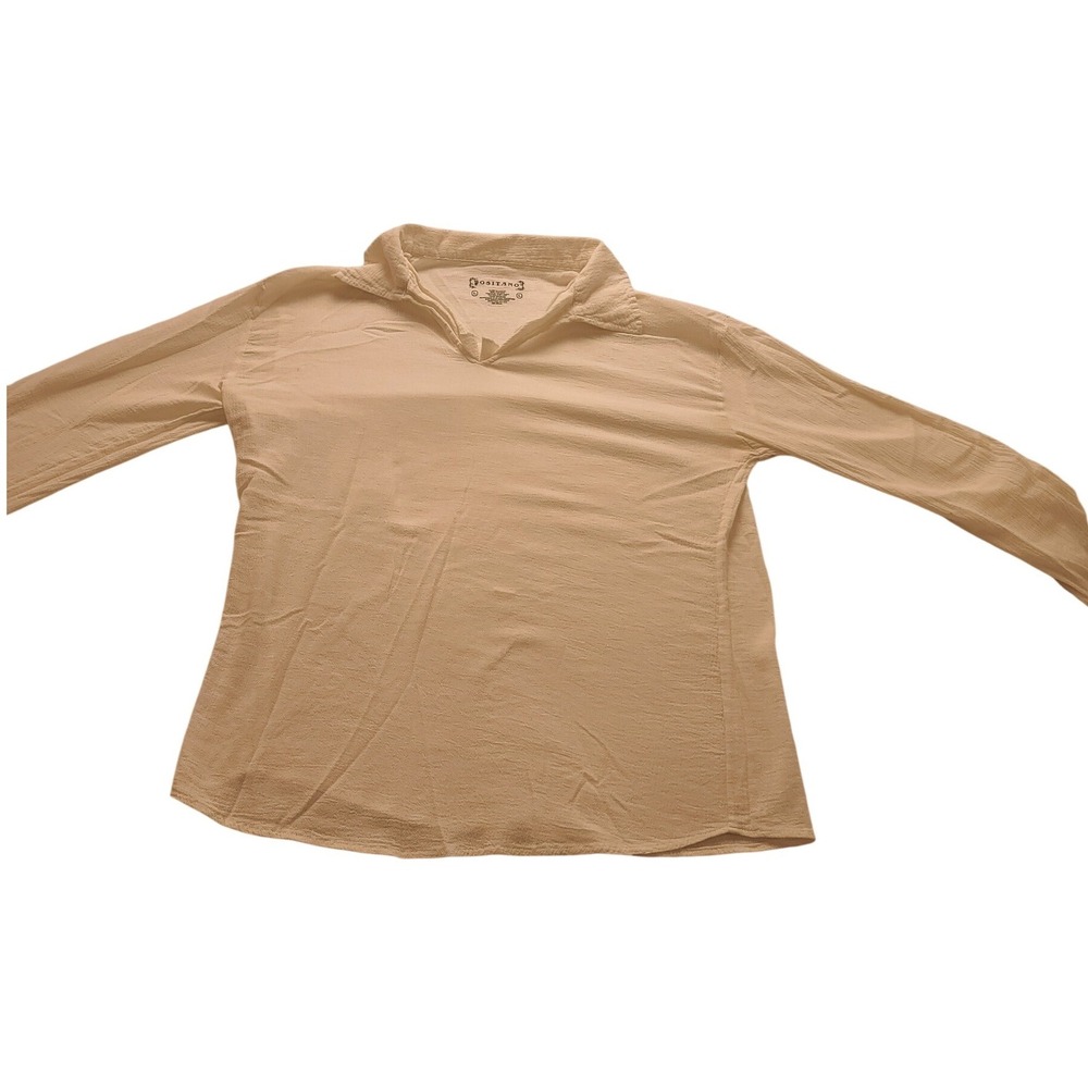 Positano Men's White 100% Cotton‎ Gauze V-Neck Long Sleeve Shirt Large Casual